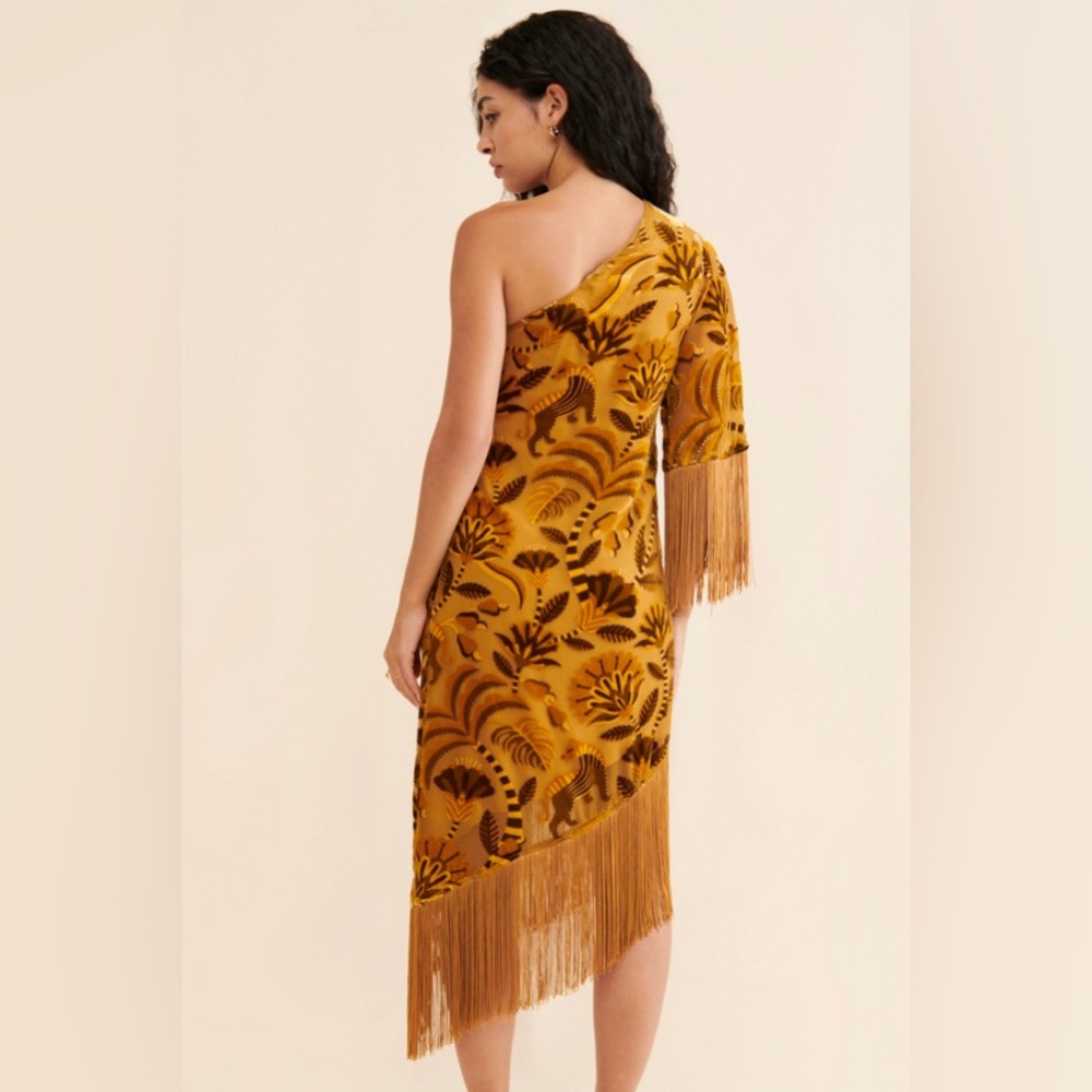 Farm Rio Velvet One Shoulder Fringe Dress - Picture 4 of 5